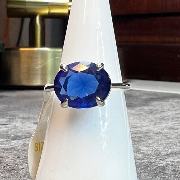 Ring Bomb Party Ring,  size 7, Blue stone silver color band - Picture 6 of 6